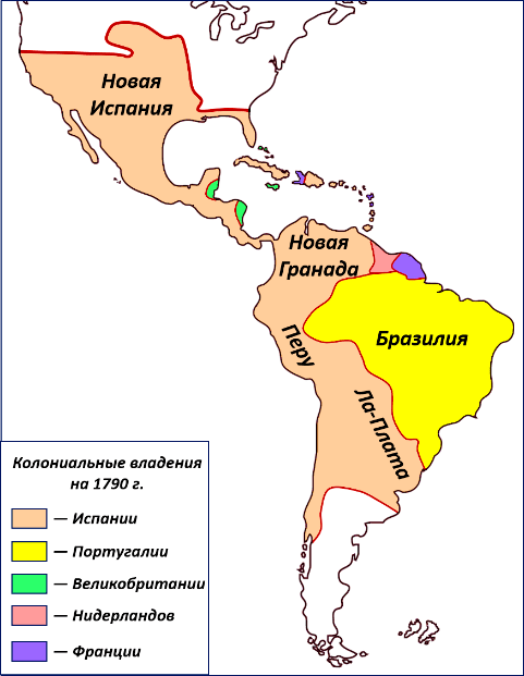 Покажите на карте колонии европейских стран в Латинской Америке.