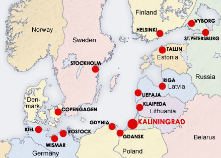 Нанесите на контурную карту порты на Балтийском море, которых лишилась Россия после распада СССР.